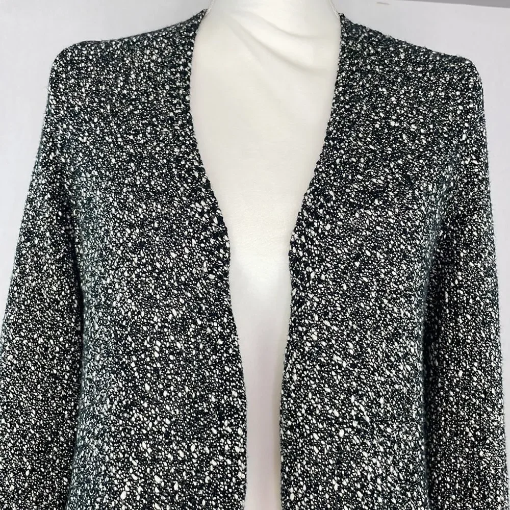 Eileen Fisher Black and White Tweed Open Front Cardigan Sweater. Size Small Pet.
